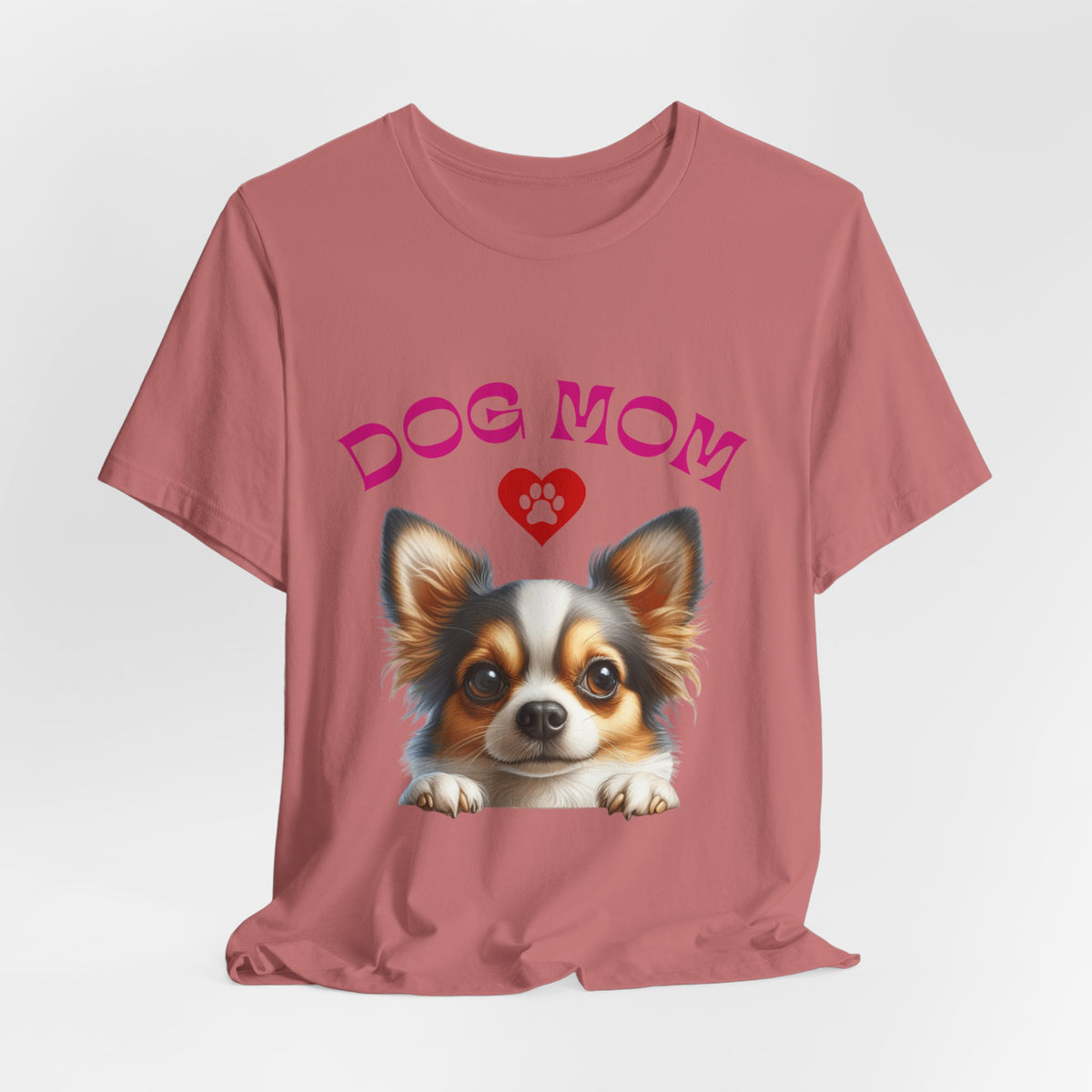 Chihuahua Dog Mom T-Shirt — Cute Chihuahua Face with Heart Paw Graphic