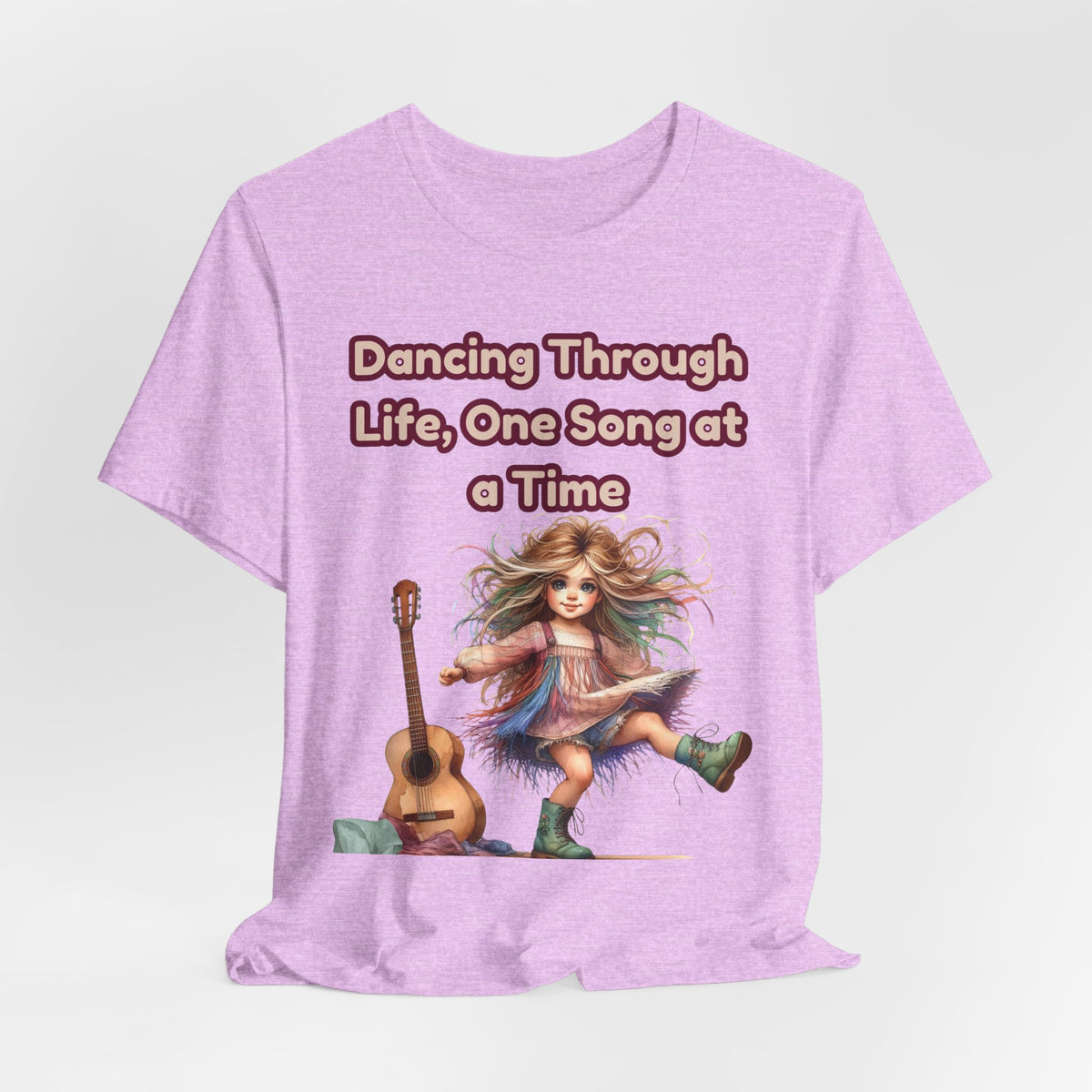 Dancing Through Life Tee — Girl with Guitar Inspirational Music Quote Shirt