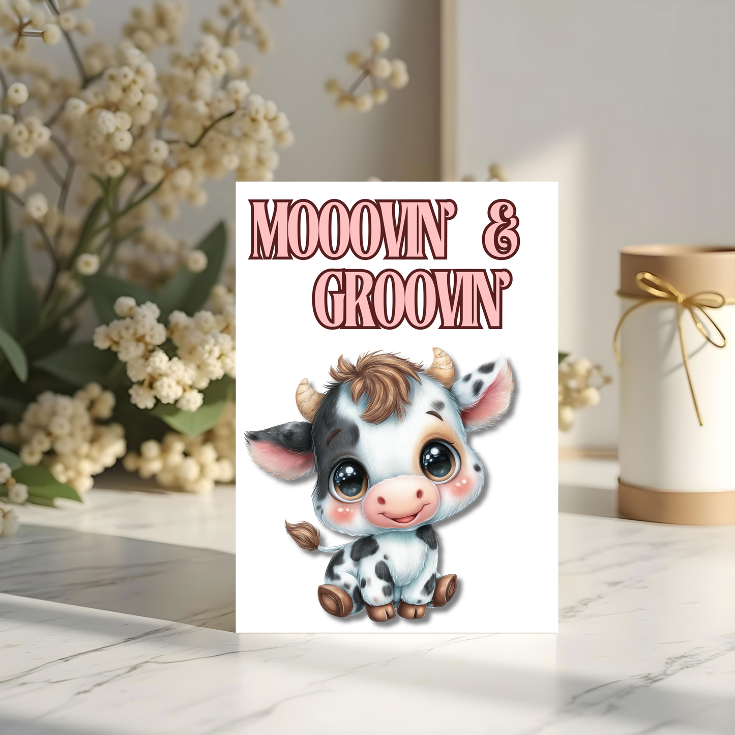 The Down Home Farm Collection Greeting Card: Mooovin & Grooving Cow