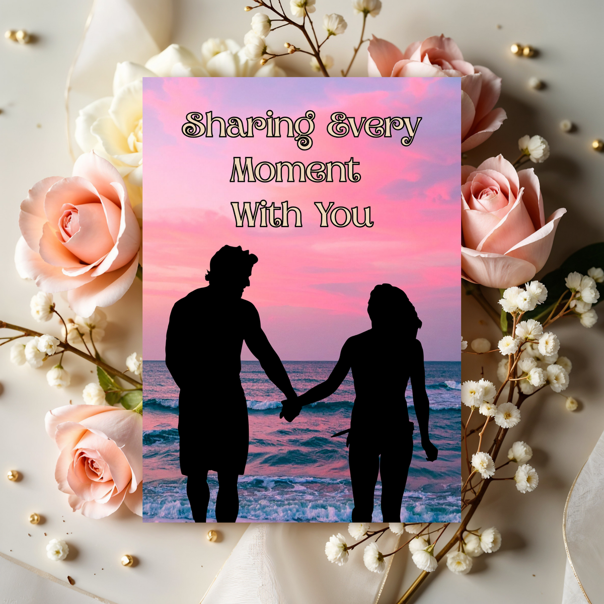 Romantic Couple's Beach Walk Sharing Every Moment with You 5 x 7 Greeting Card