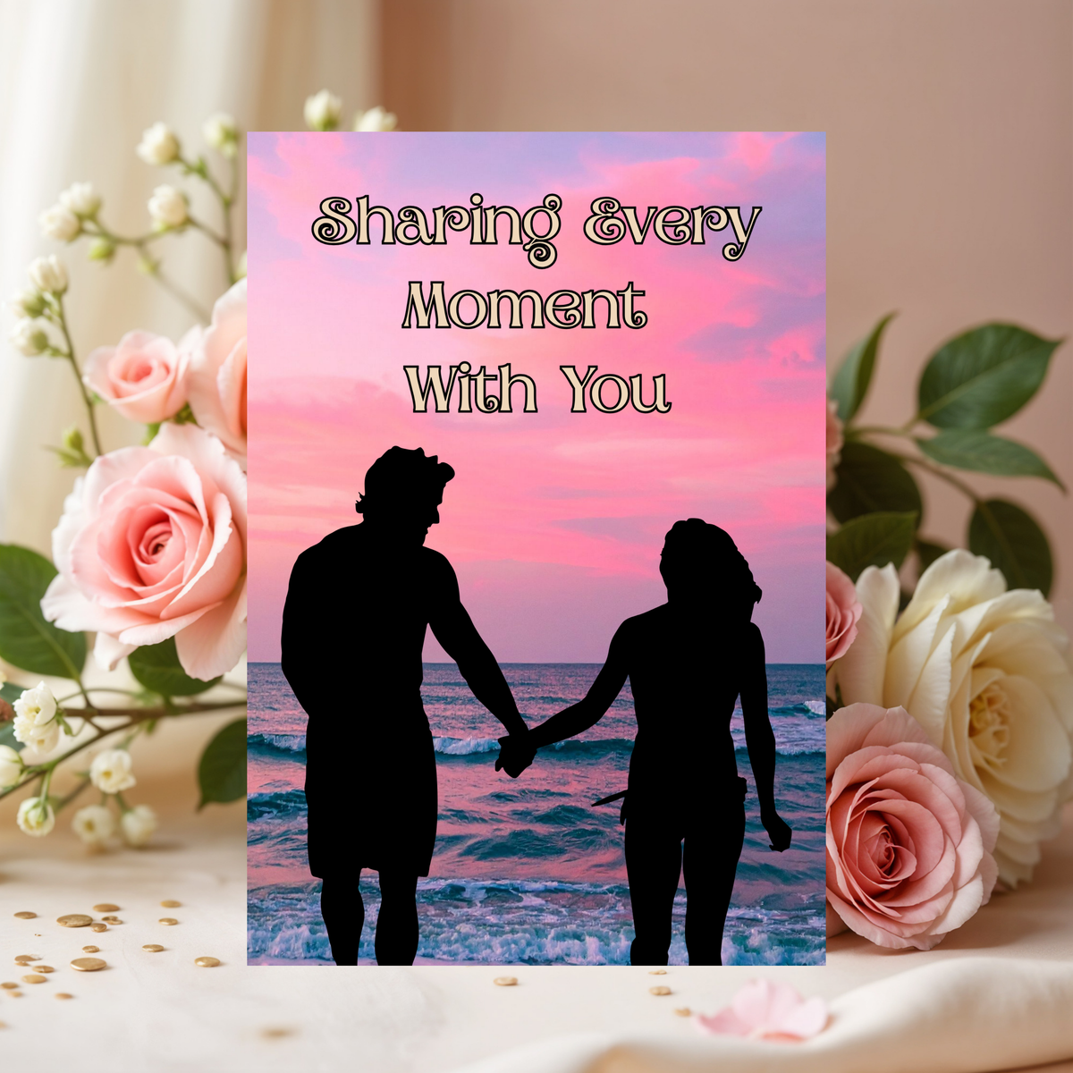 Romantic Couple's Beach Walk Sharing Every Moment with You 5 x 7 Greeting Card