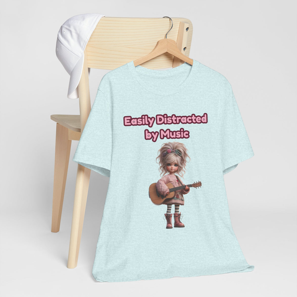 Easily Distracted by Music T‑Shirt — Cute Guitar Girl Tee