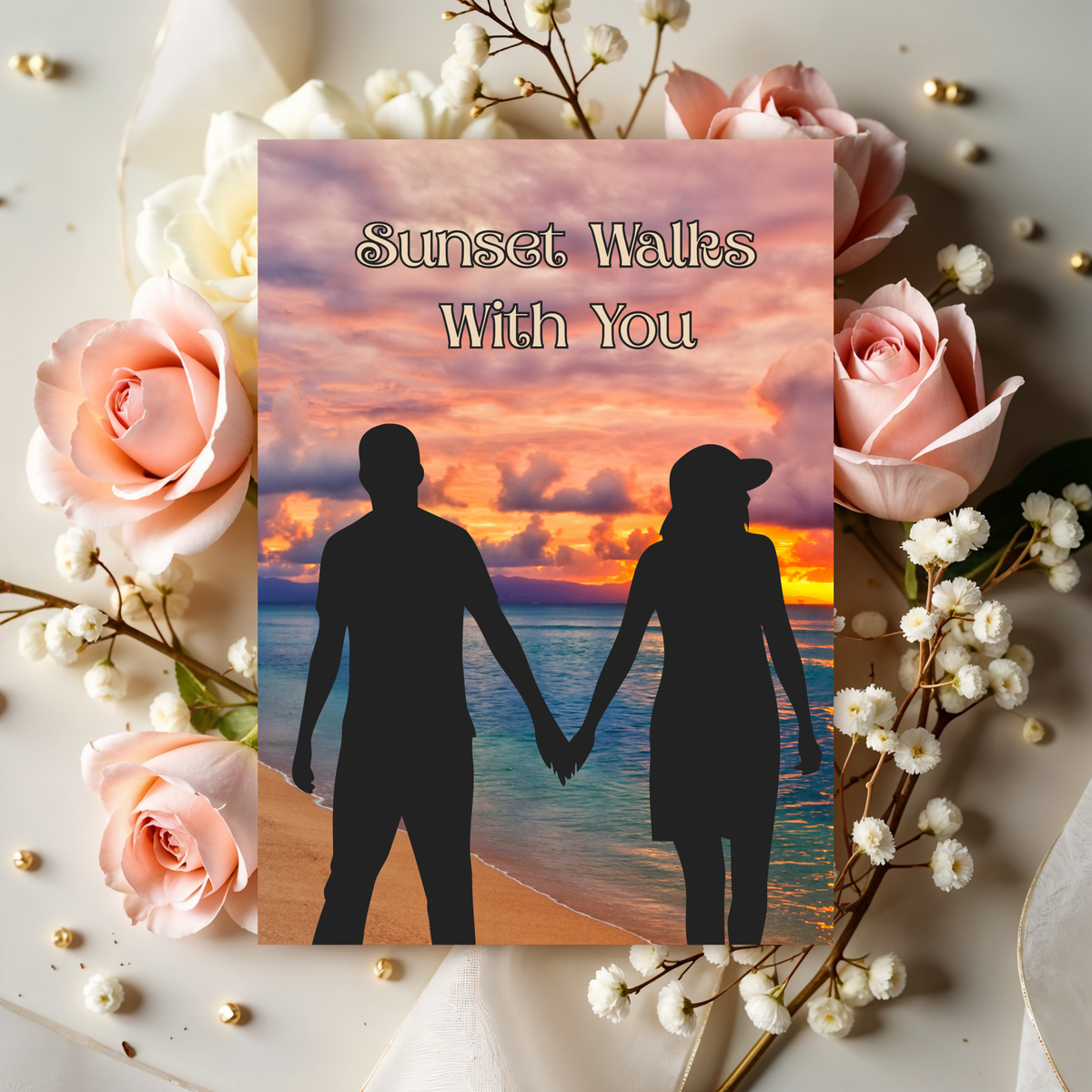 Romantic Couple's Sunset Walk with You 5 x 7 Greeting Card