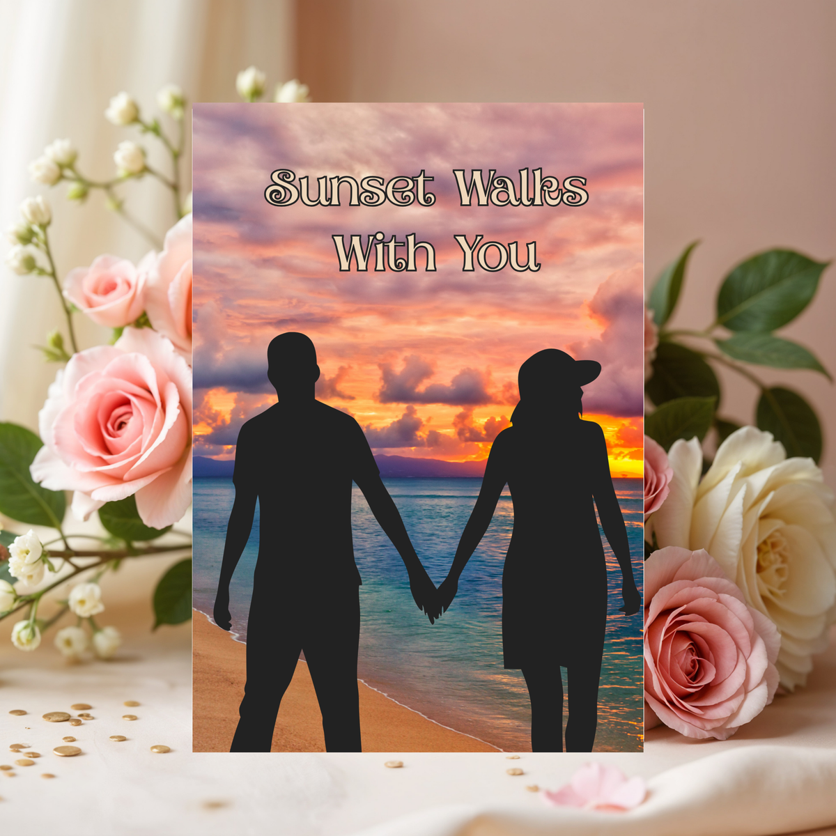 Romantic Couple's Sunset Walk with You 5 x 7 Greeting Card
