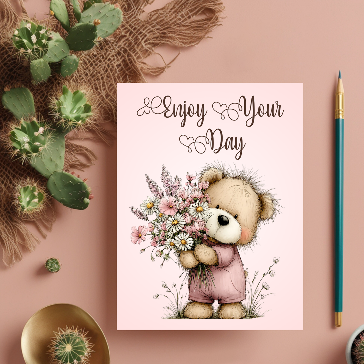 The Beautiful Blossom Bear Collection Greeting Cards: Enjoy Your Day