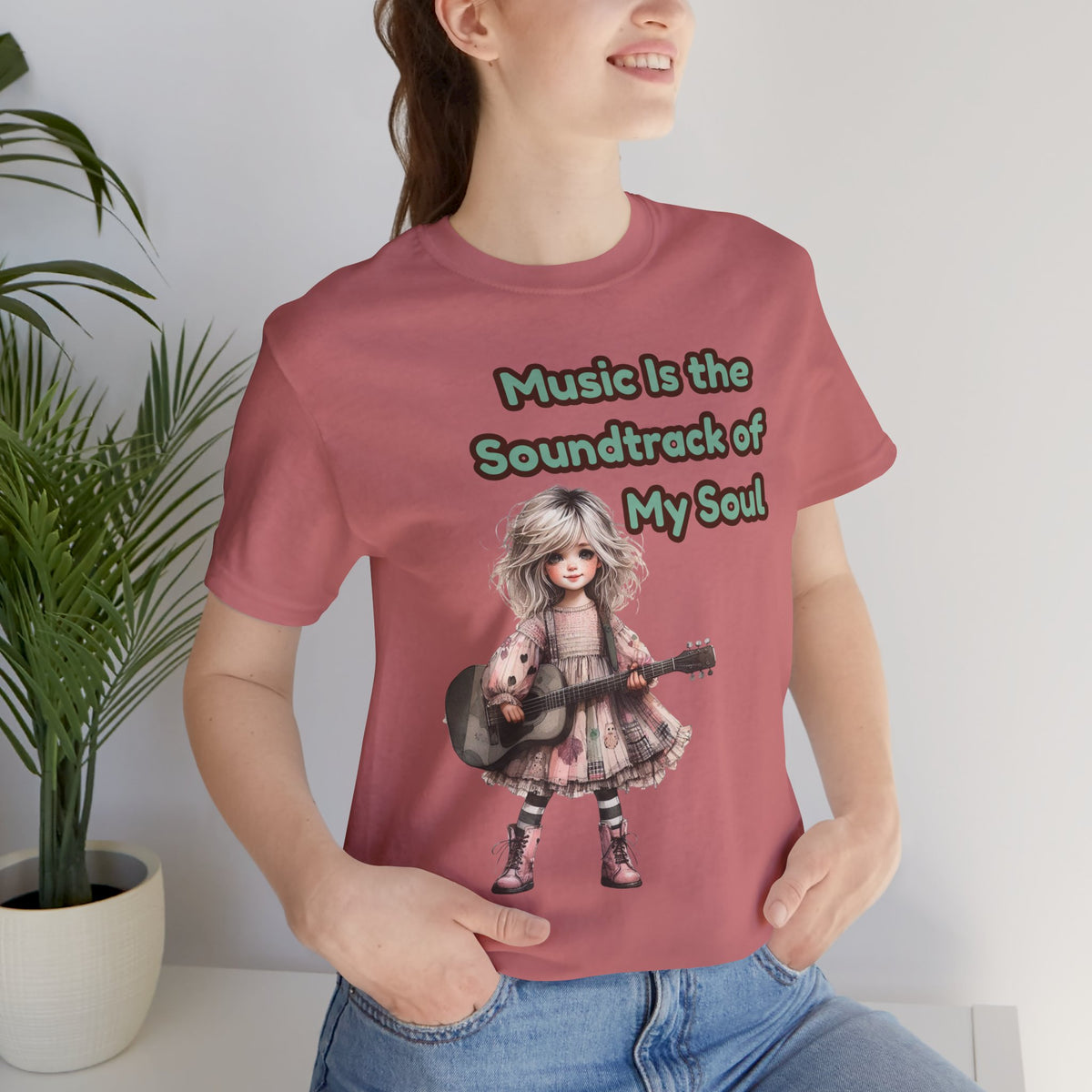 Music Is the Soundtrack of My Soul T-Shirt — Cute Girl with Guitar Tee