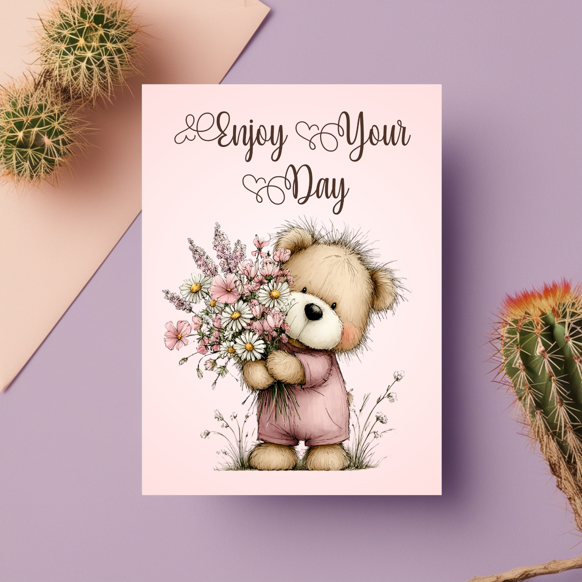 The Beautiful Blossom Bear Collection Greeting Cards: Enjoy Your Day