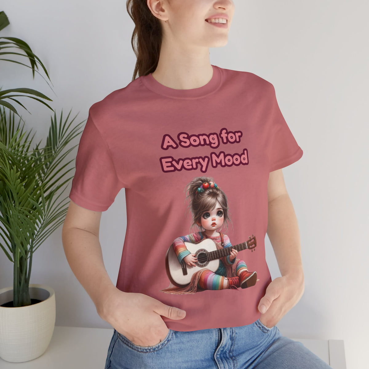 Cute Guitar Girl T-Shirt — "A Song for Every Mood" Graphic Tee