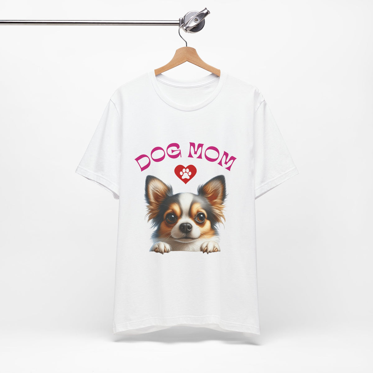 Chihuahua Dog Mom T-Shirt — Cute Chihuahua Face with Heart Paw Graphic