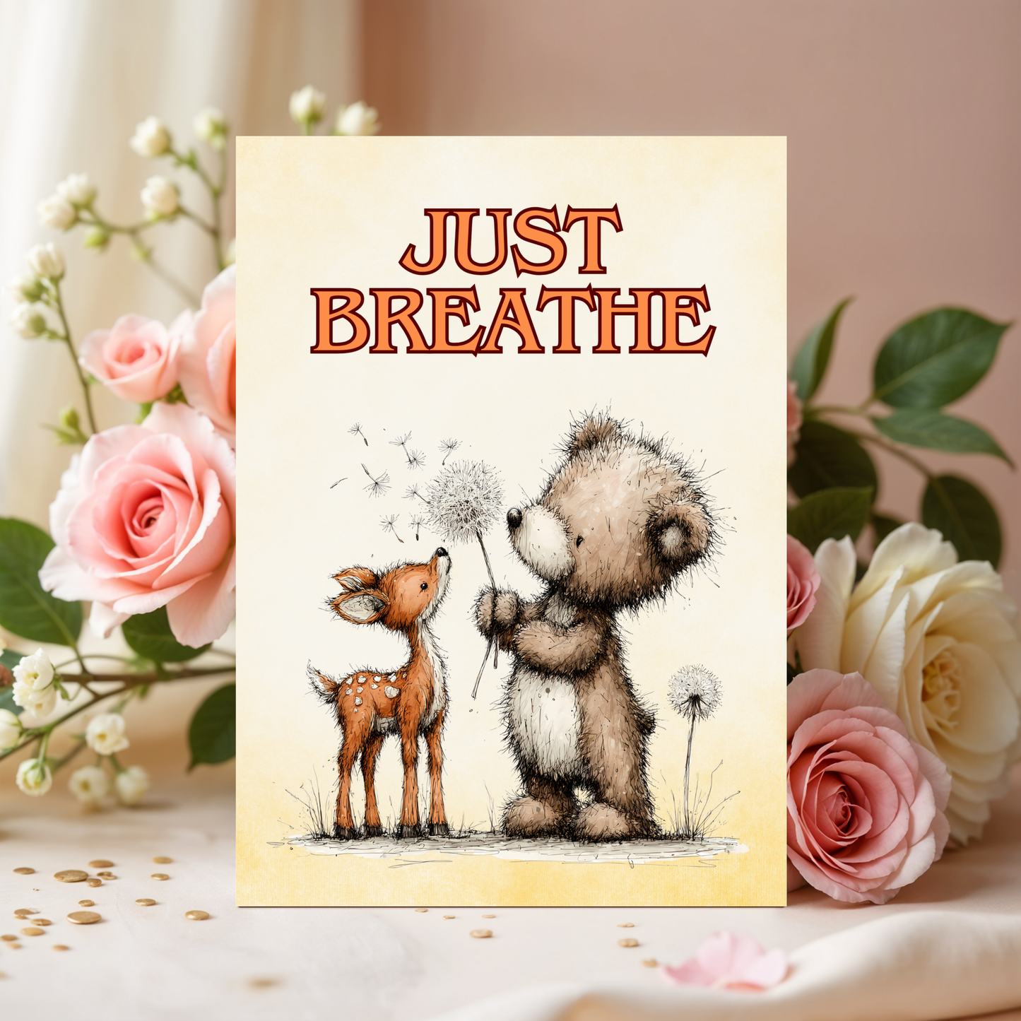 The Forever Friends Collection Greeting Card: Bear & Deer Just Breathe Besties Encouragement Card