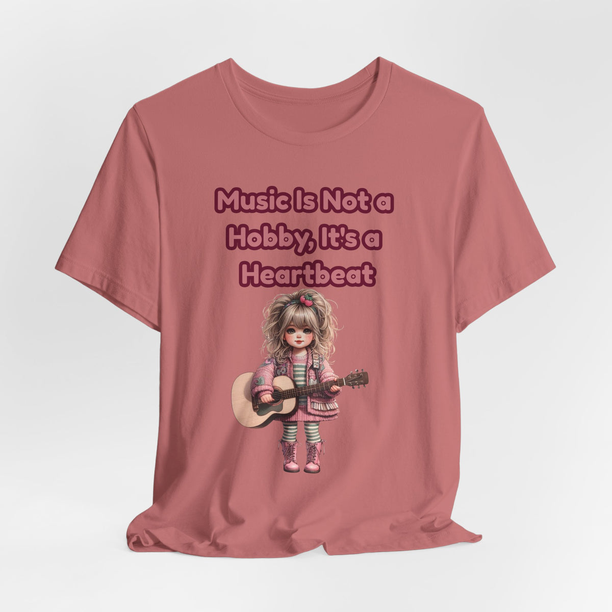 Music Is Not a Hobby It's a Heartbeat Tee - Cute Girl Guitar Graphic T-Shirt
