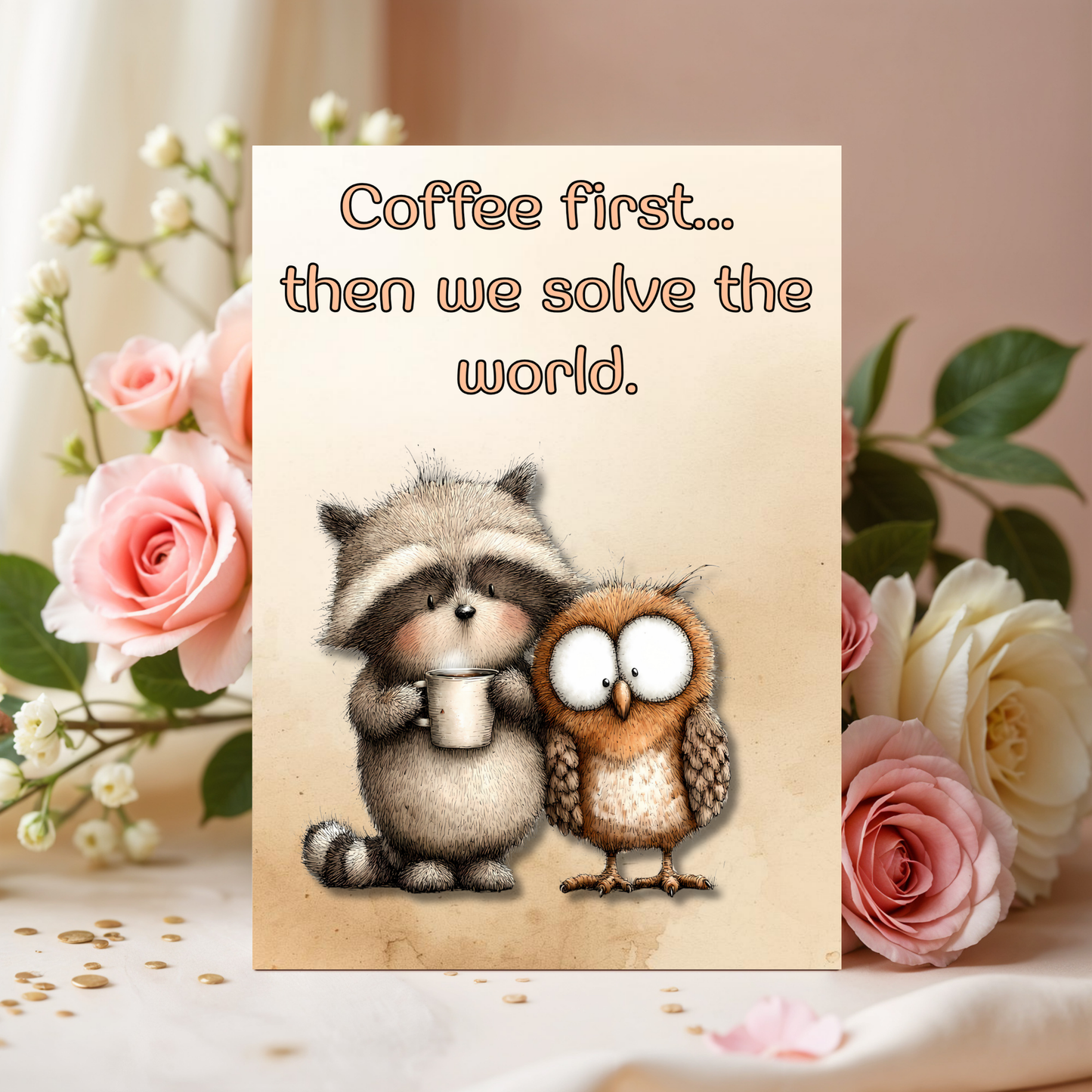 The Forever Friends Collection Greeting Card: Coffee first...then we solve the world Besties Over Coffee