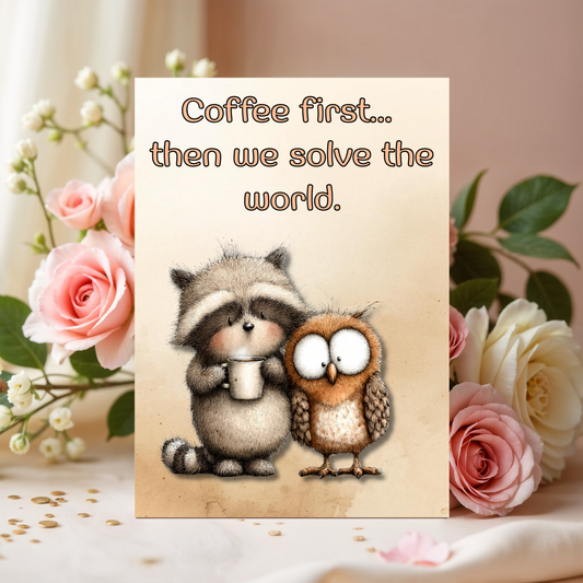 The Forever Friends Collection Greeting Card: Coffee first...then we solve the world Besties Over Coffee