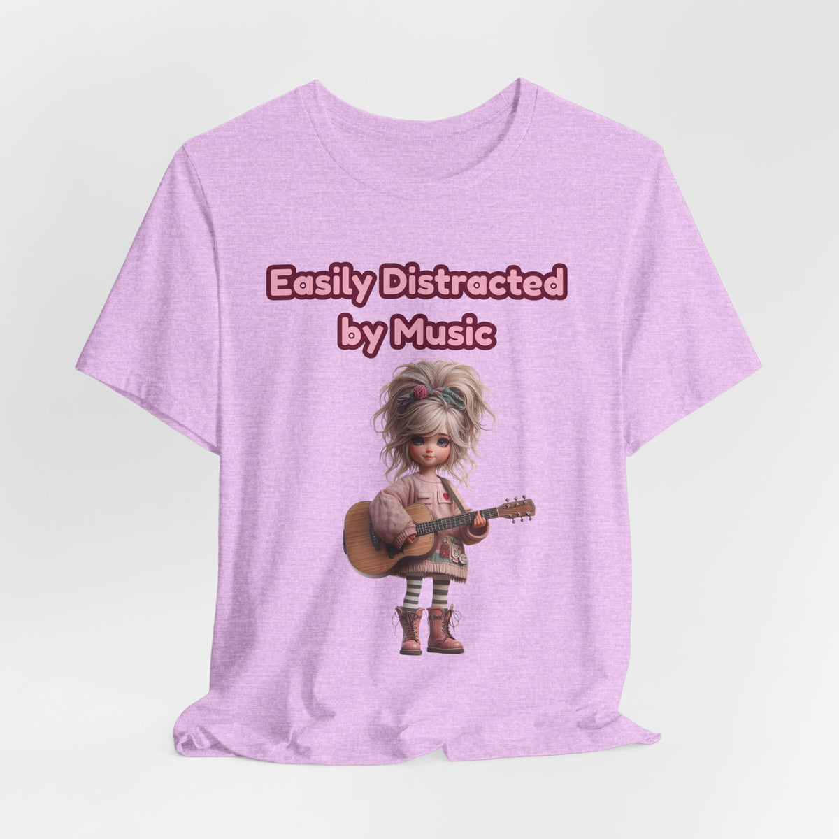 Easily Distracted by Music T‑Shirt — Cute Guitar Girl Tee
