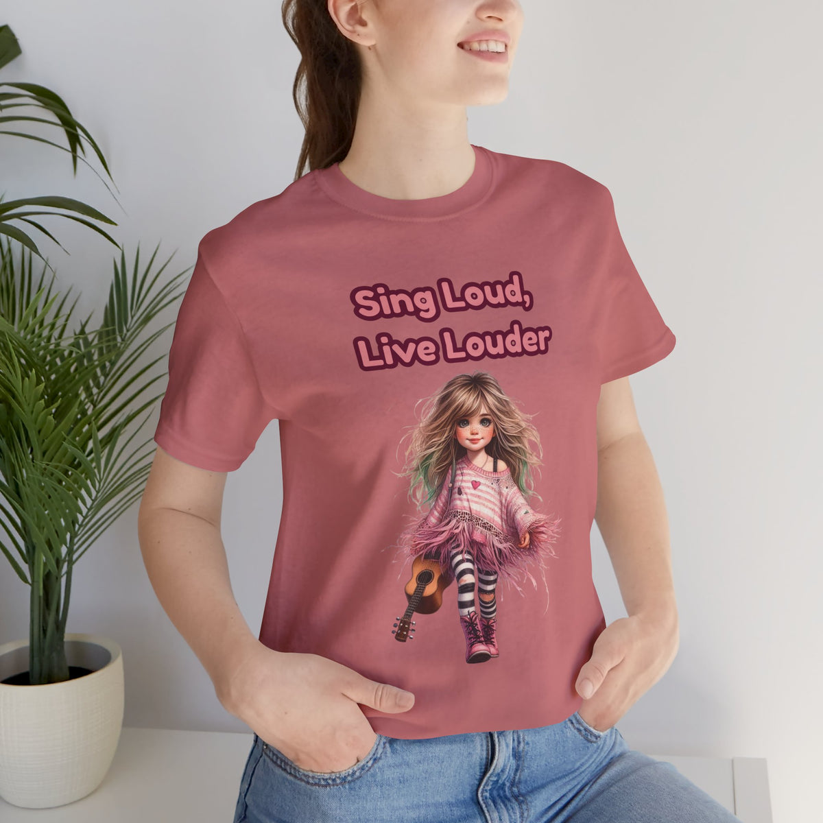 Sing Loud Live Louder Doll Graphic Tee - Cute Girl with Guitar T-Shirt