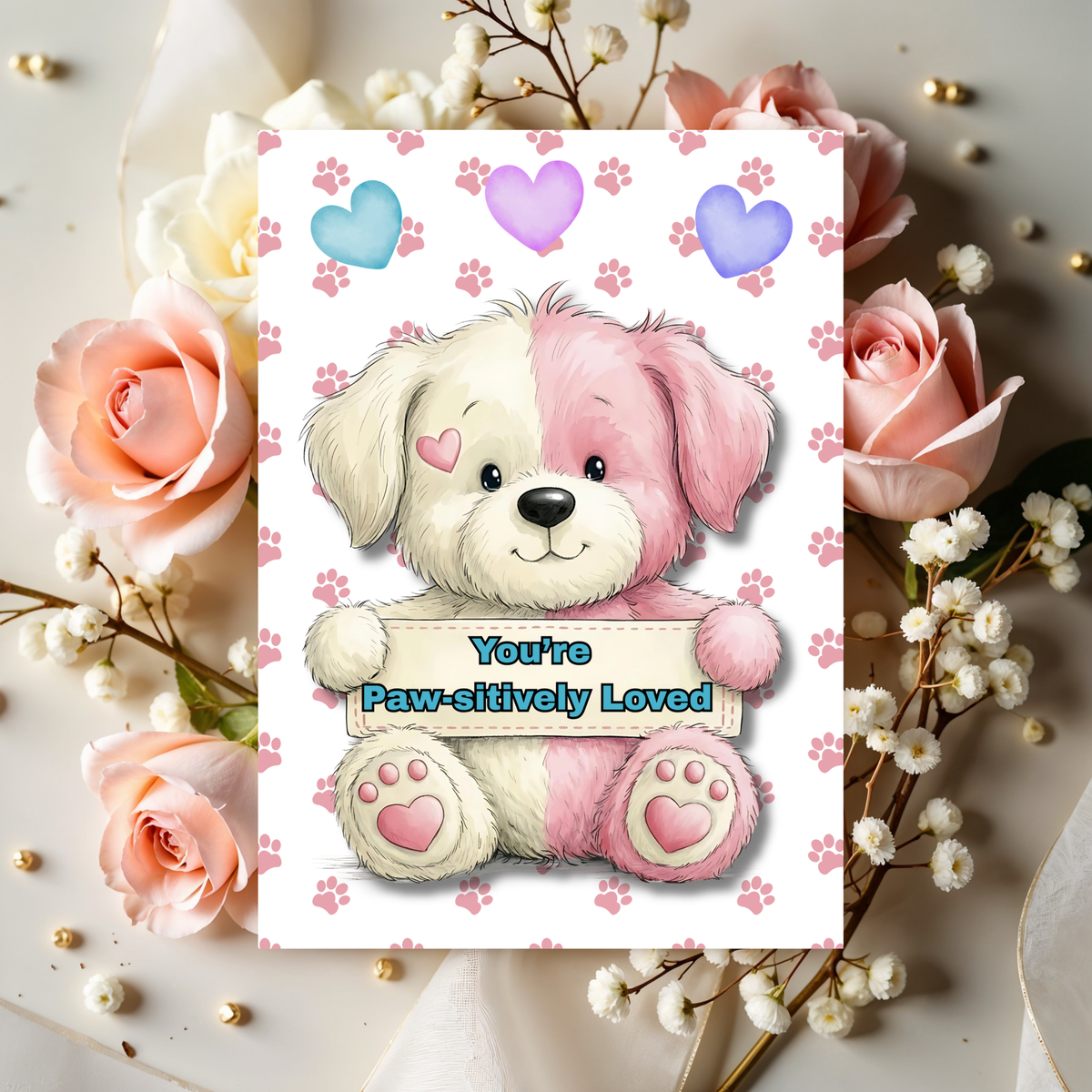 Cute Critter Dog Friendship Paw-sitively Loved 5 x 7 Greeting Card