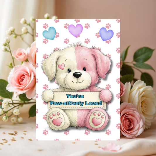 Cute Critter Dog Friendship Paw-sitively Loved 5 x 7 Greeting Card