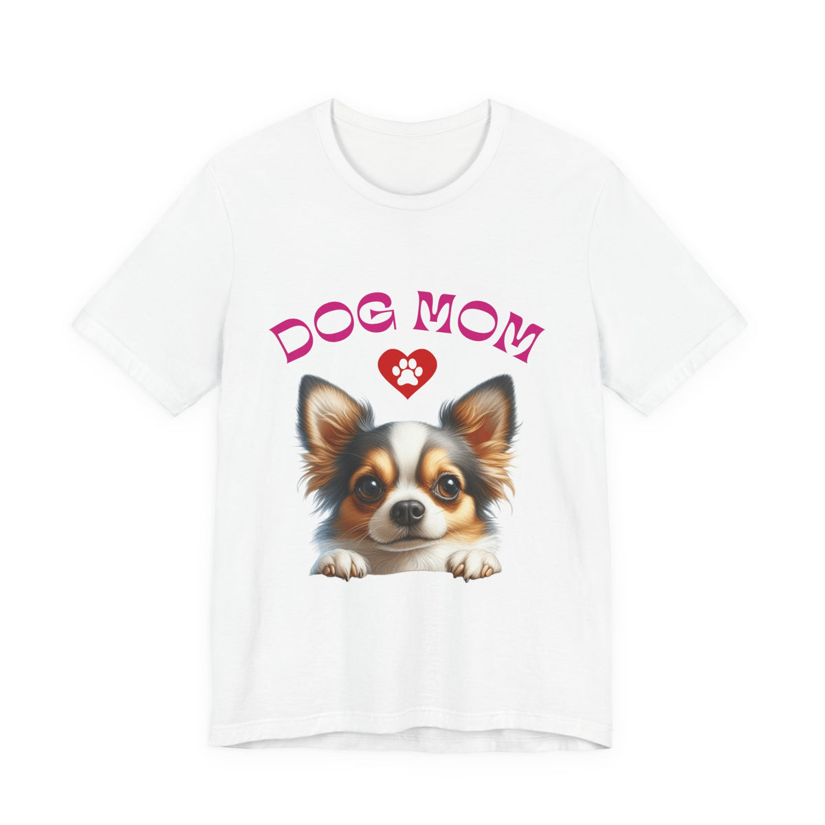 Chihuahua Dog Mom T-Shirt — Cute Chihuahua Face with Heart Paw Graphic