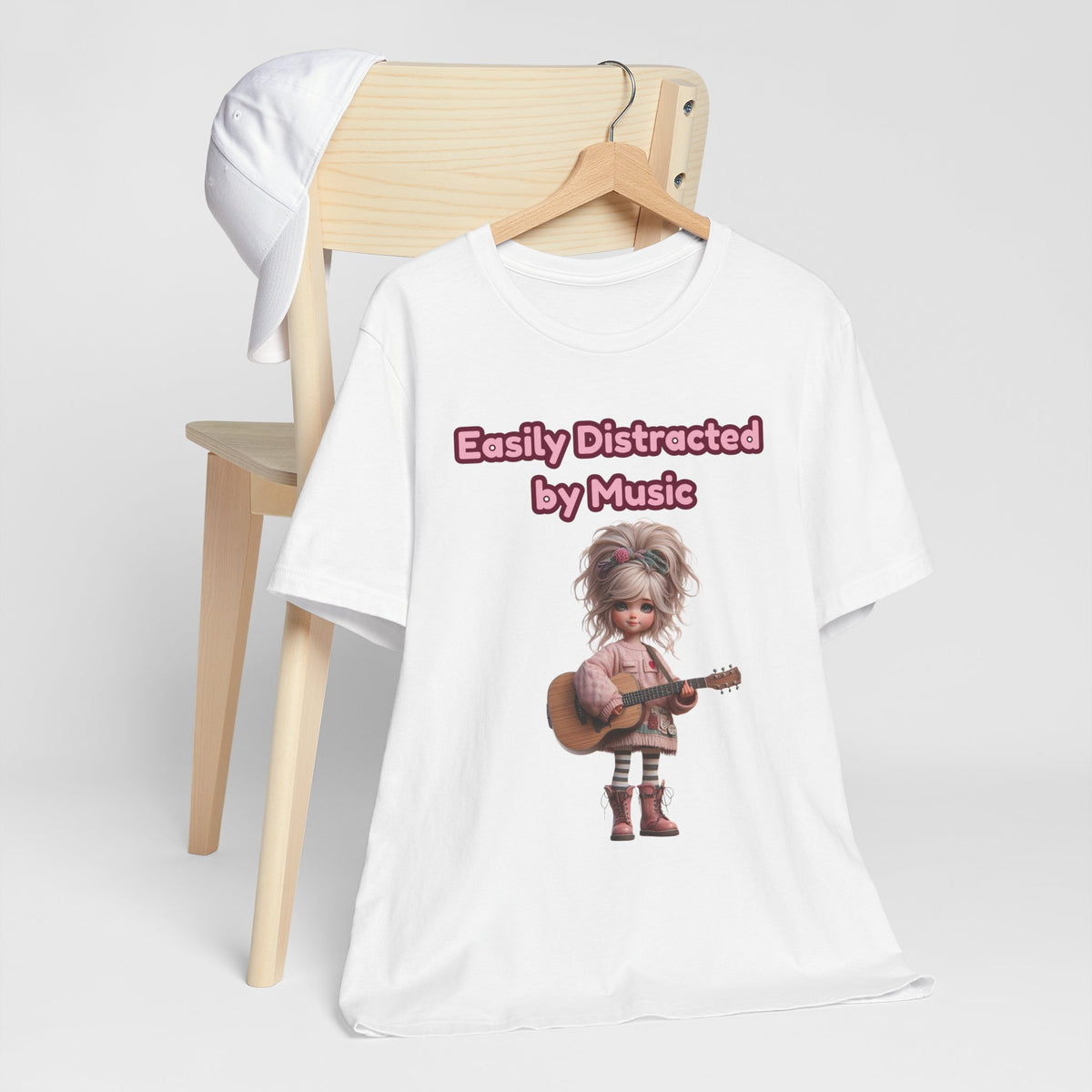 Easily Distracted by Music T‑Shirt — Cute Guitar Girl Tee