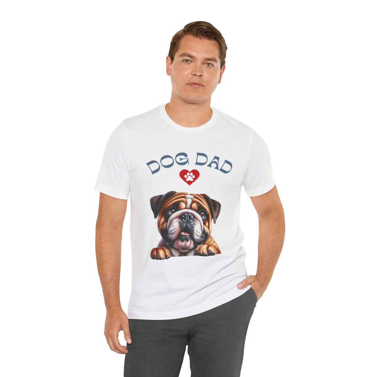 Bulldog Dad T-Shirt – Cute Bulldog Graphic Tee with Heart Paw Design