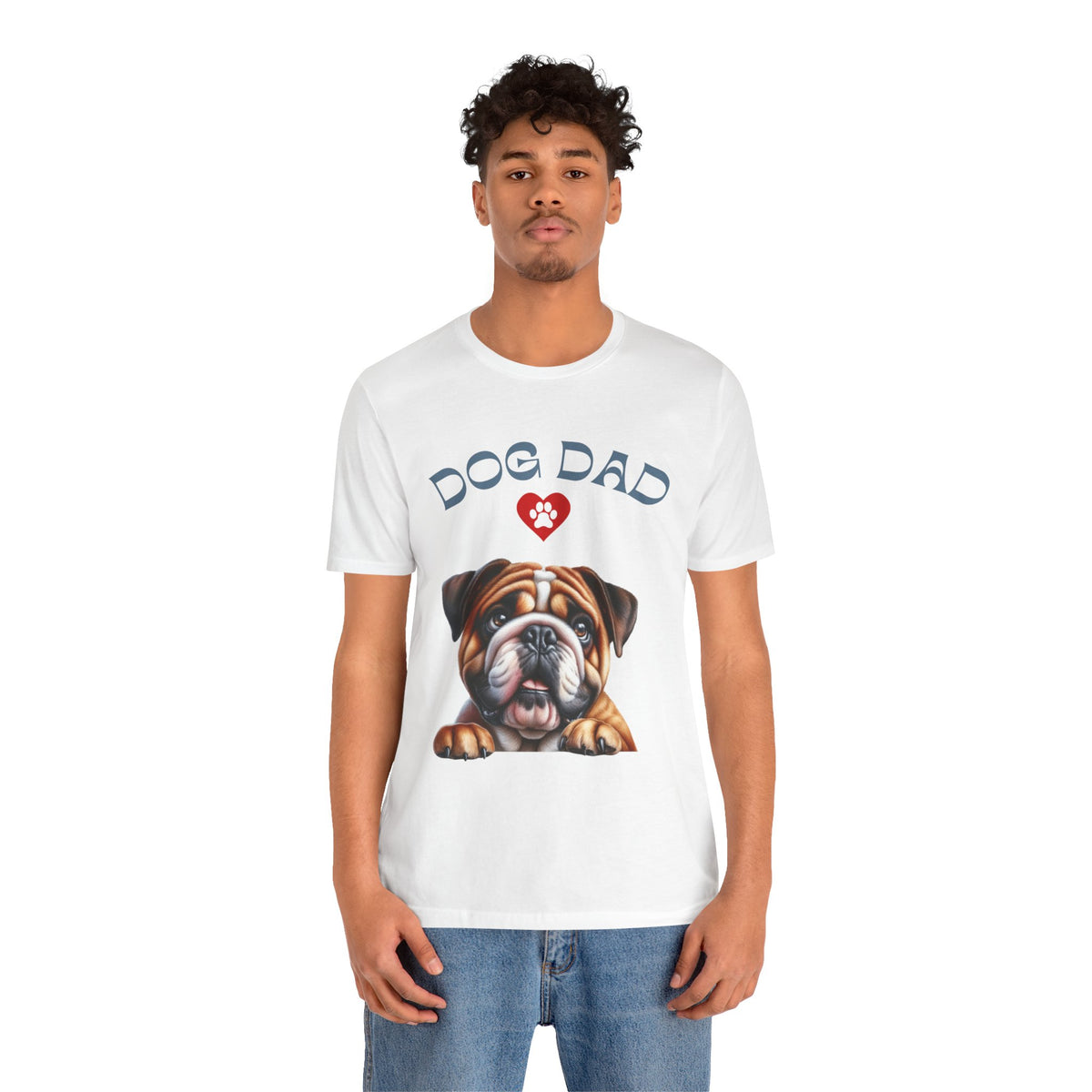 Bulldog Dad T-Shirt – Cute Bulldog Graphic Tee with Heart Paw Design