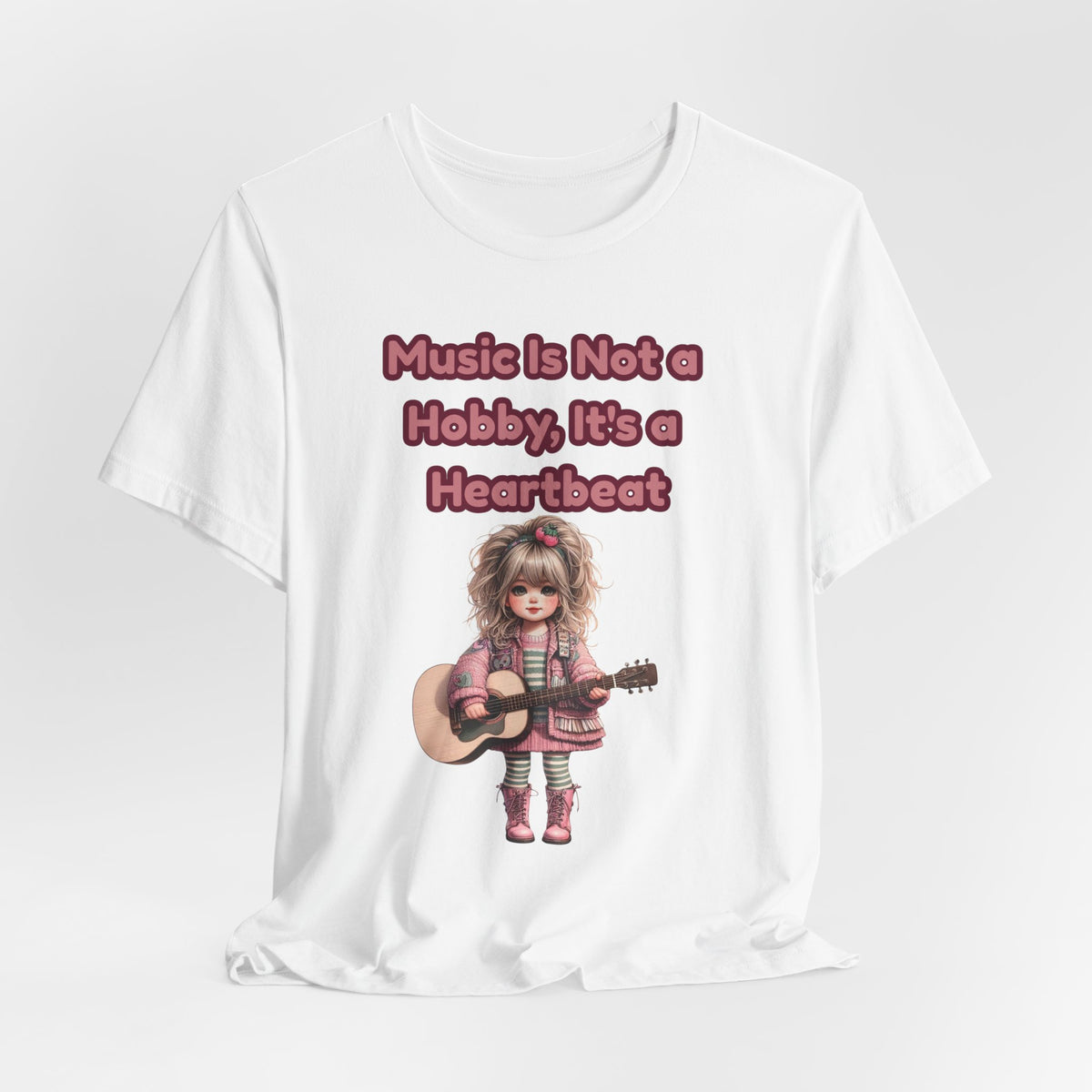 Music Is Not a Hobby It's a Heartbeat Tee - Cute Girl Guitar Graphic T-Shirt