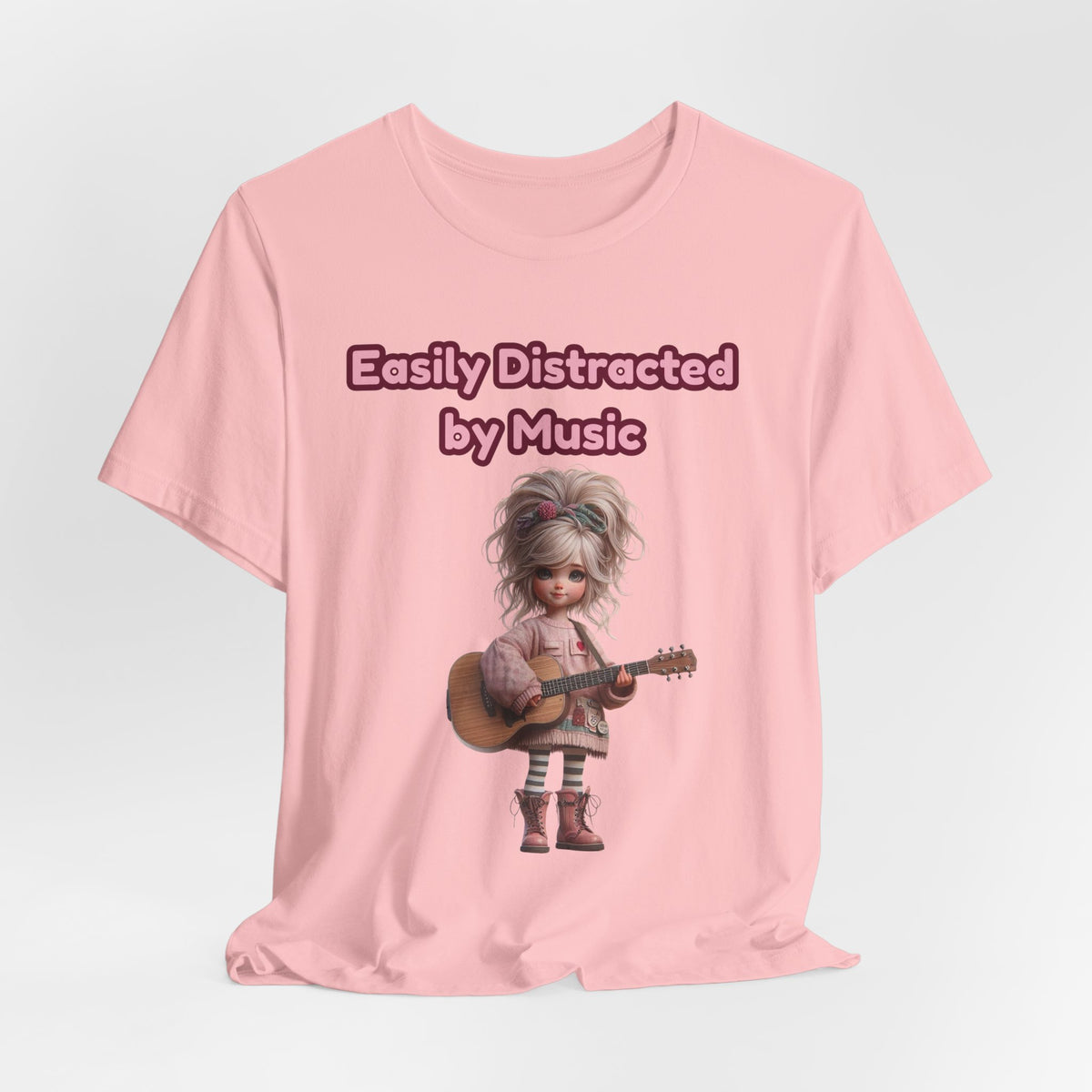 Easily Distracted by Music T‑Shirt — Cute Guitar Girl Tee