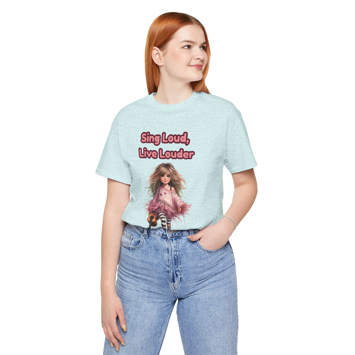 Sing Loud Live Louder Doll Graphic Tee - Cute Girl with Guitar T-Shirt
