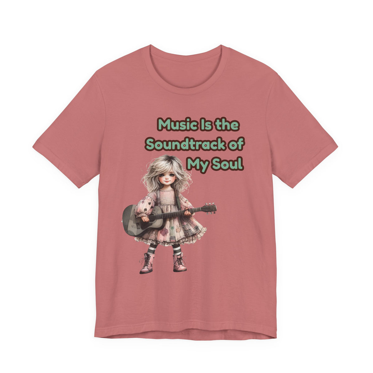 Music Is the Soundtrack of My Soul T-Shirt — Cute Girl with Guitar Tee