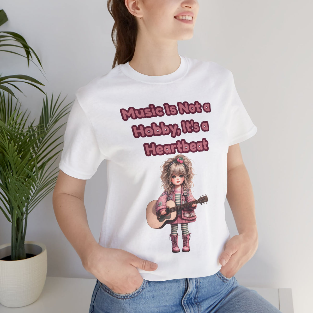 Music Is Not a Hobby It's a Heartbeat Tee - Cute Girl Guitar Graphic T-Shirt