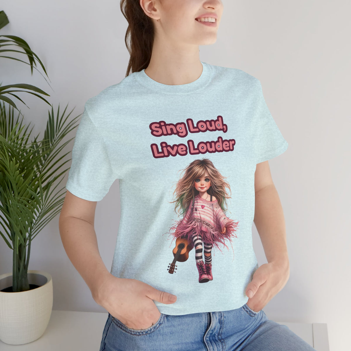Sing Loud Live Louder Doll Graphic Tee - Cute Girl with Guitar T-Shirt