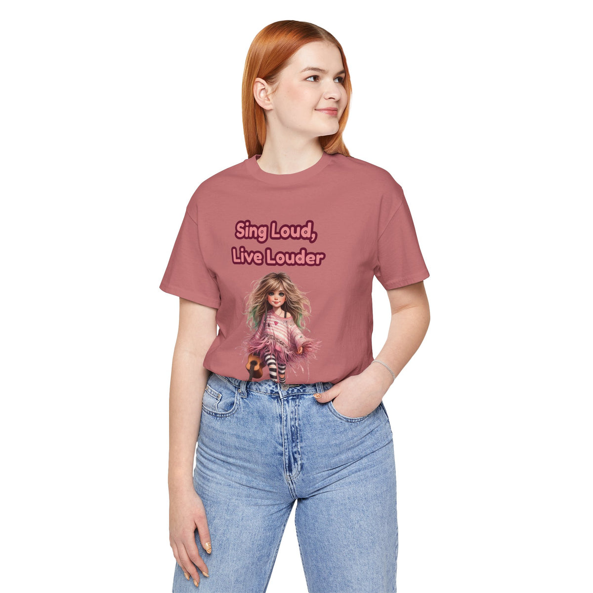 Sing Loud Live Louder Doll Graphic Tee - Cute Girl with Guitar T-Shirt