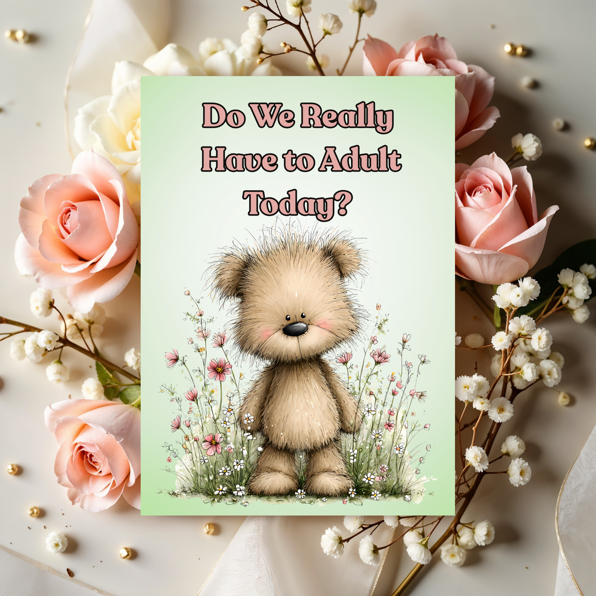 Whimsical Bear Do We Really Have to Adult Today? Greeting Card 5 x 7