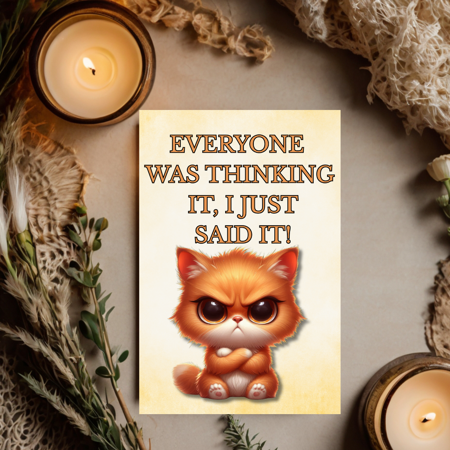 The Bitter Critter Collection Greeting Cards: Orange Cat: Everyone Was Thinking It, I Just Said It!