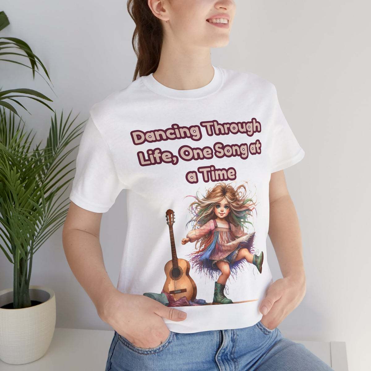 Dancing Through Life Tee — Girl with Guitar Inspirational Music Quote Shirt