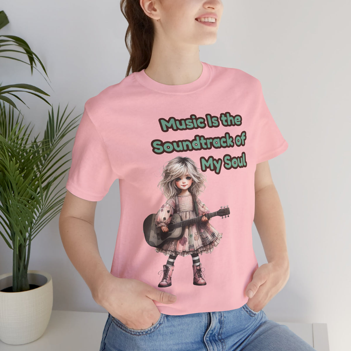 Music Is the Soundtrack of My Soul T-Shirt — Cute Girl with Guitar Tee