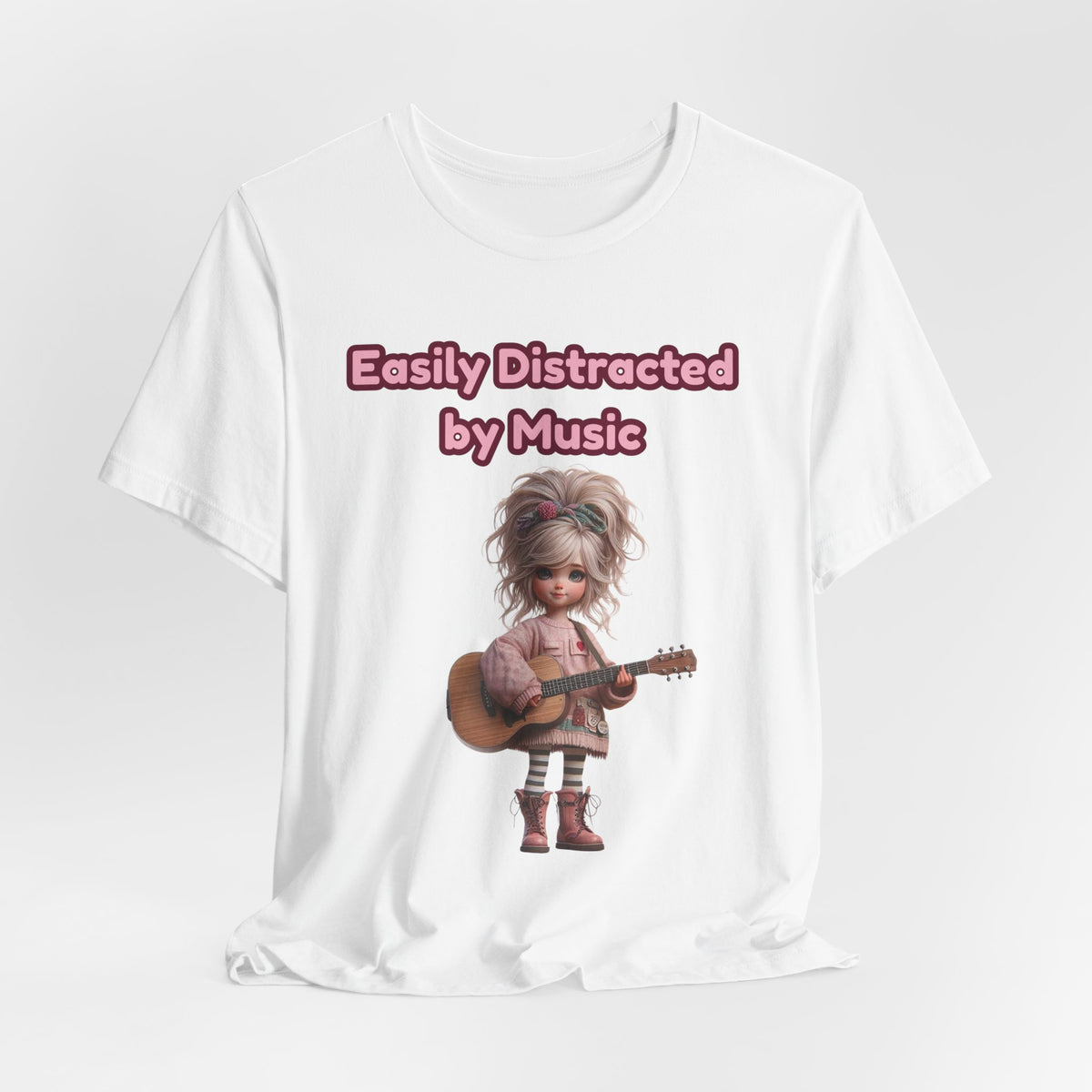 Easily Distracted by Music T‑Shirt — Cute Guitar Girl Tee