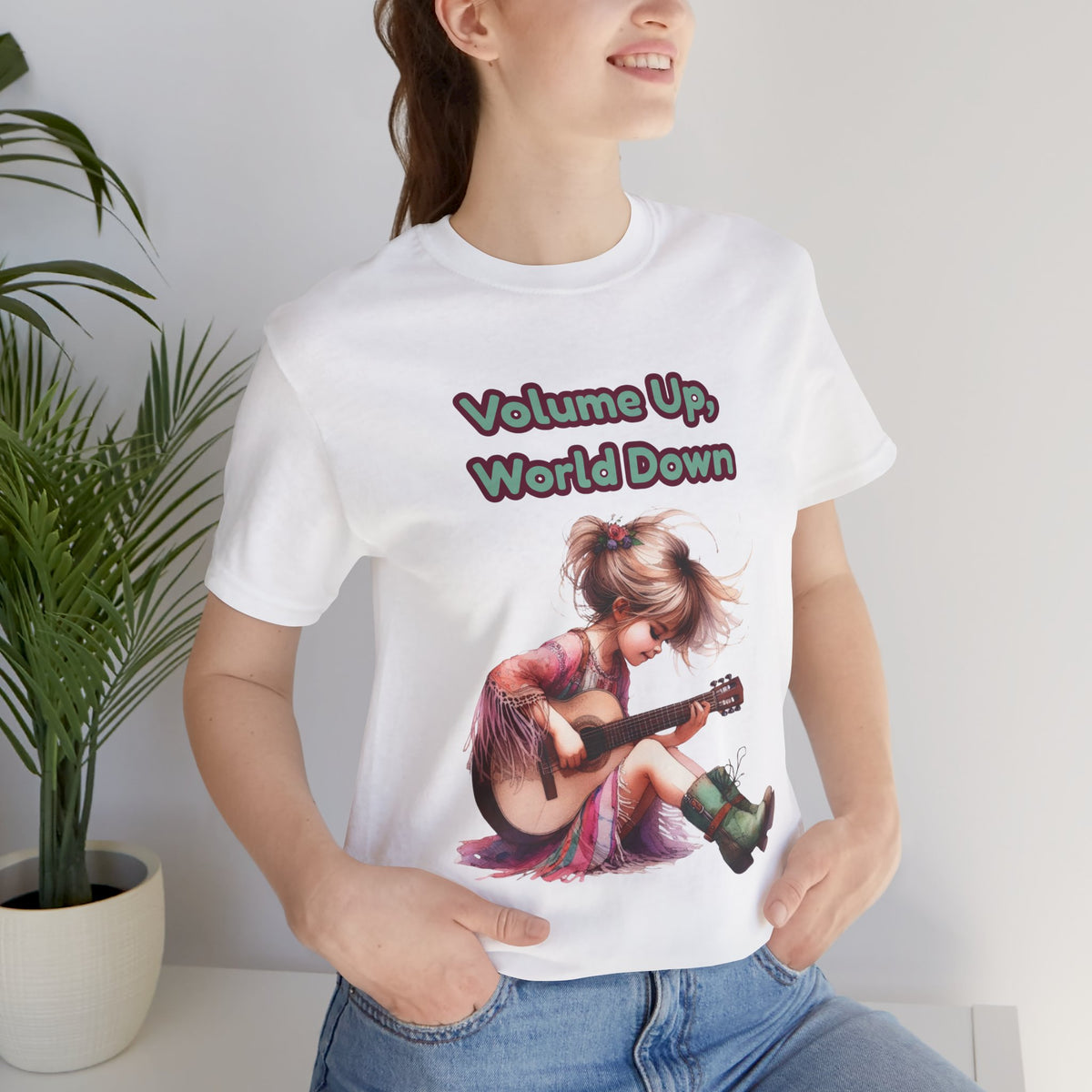 Music Lovers Volume Up, World Down Guitar Tee