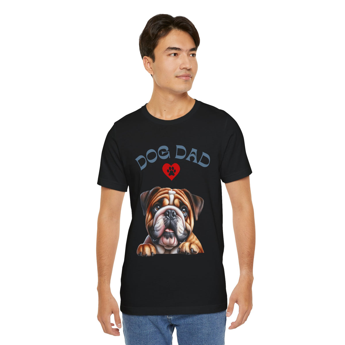 Bulldog Dad T-Shirt – Cute Bulldog Graphic Tee with Heart Paw Design
