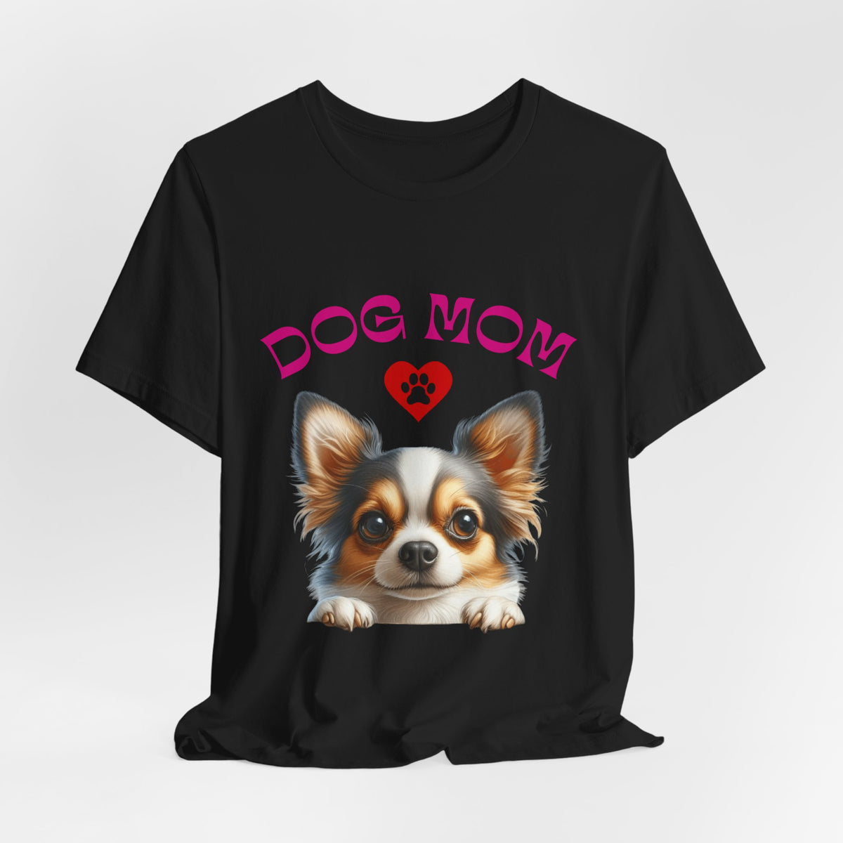 Chihuahua Dog Mom T-Shirt — Cute Chihuahua Face with Heart Paw Graphic