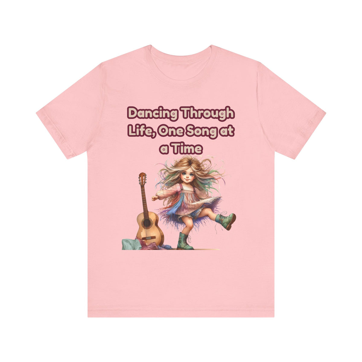 Dancing Through Life Tee — Girl with Guitar Inspirational Music Quote Shirt