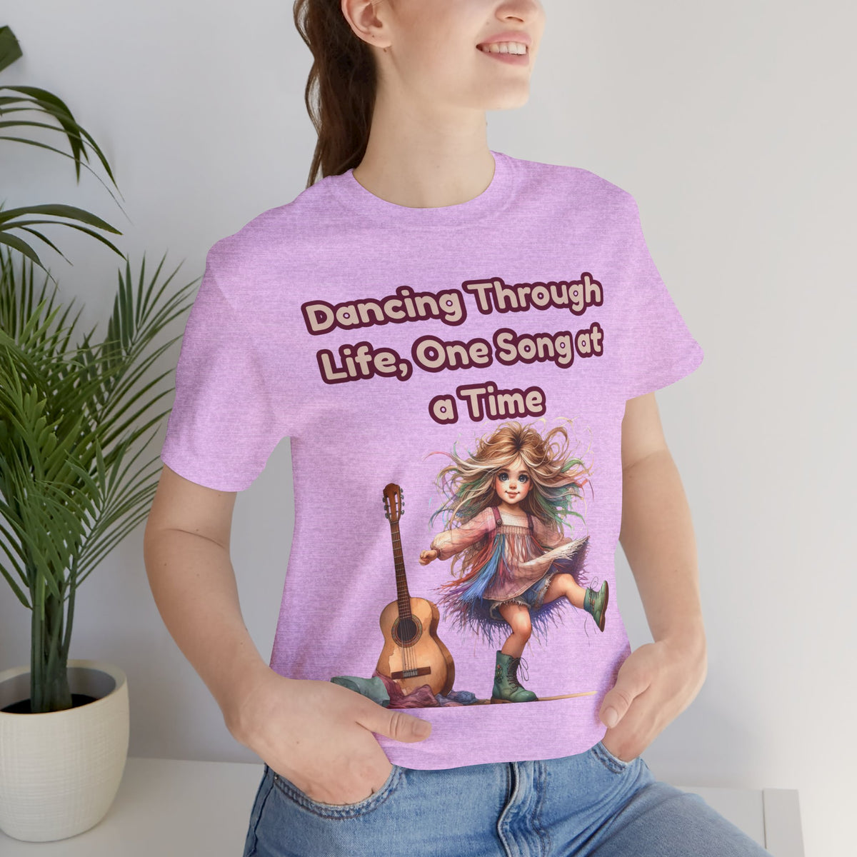 Dancing Through Life Tee — Girl with Guitar Inspirational Music Quote Shirt