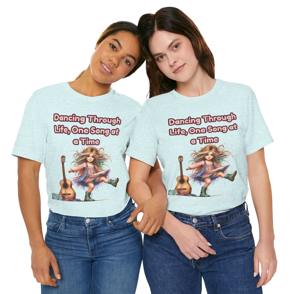 Dancing Through Life Tee — Girl with Guitar Inspirational Music Quote Shirt