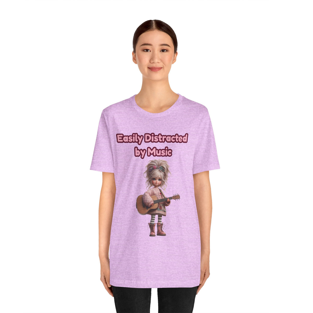 Easily Distracted by Music T‑Shirt — Cute Guitar Girl Tee