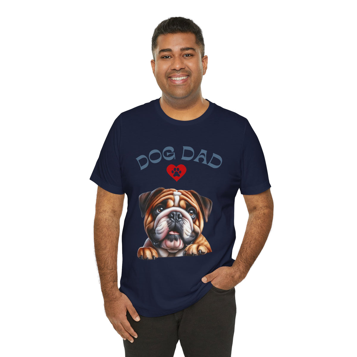 Bulldog Dad T-Shirt – Cute Bulldog Graphic Tee with Heart Paw Design