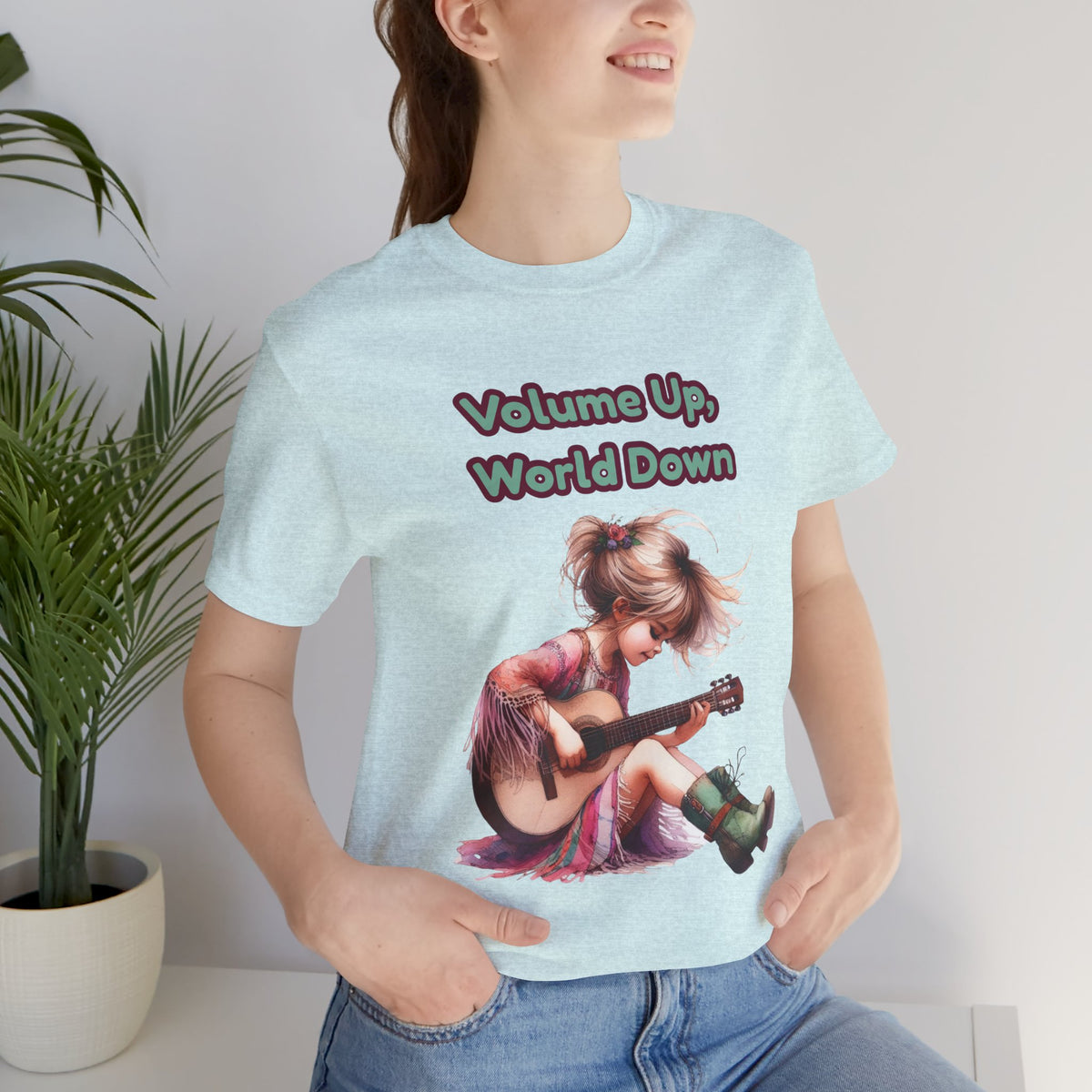 Music Lovers Volume Up, World Down Guitar Tee
