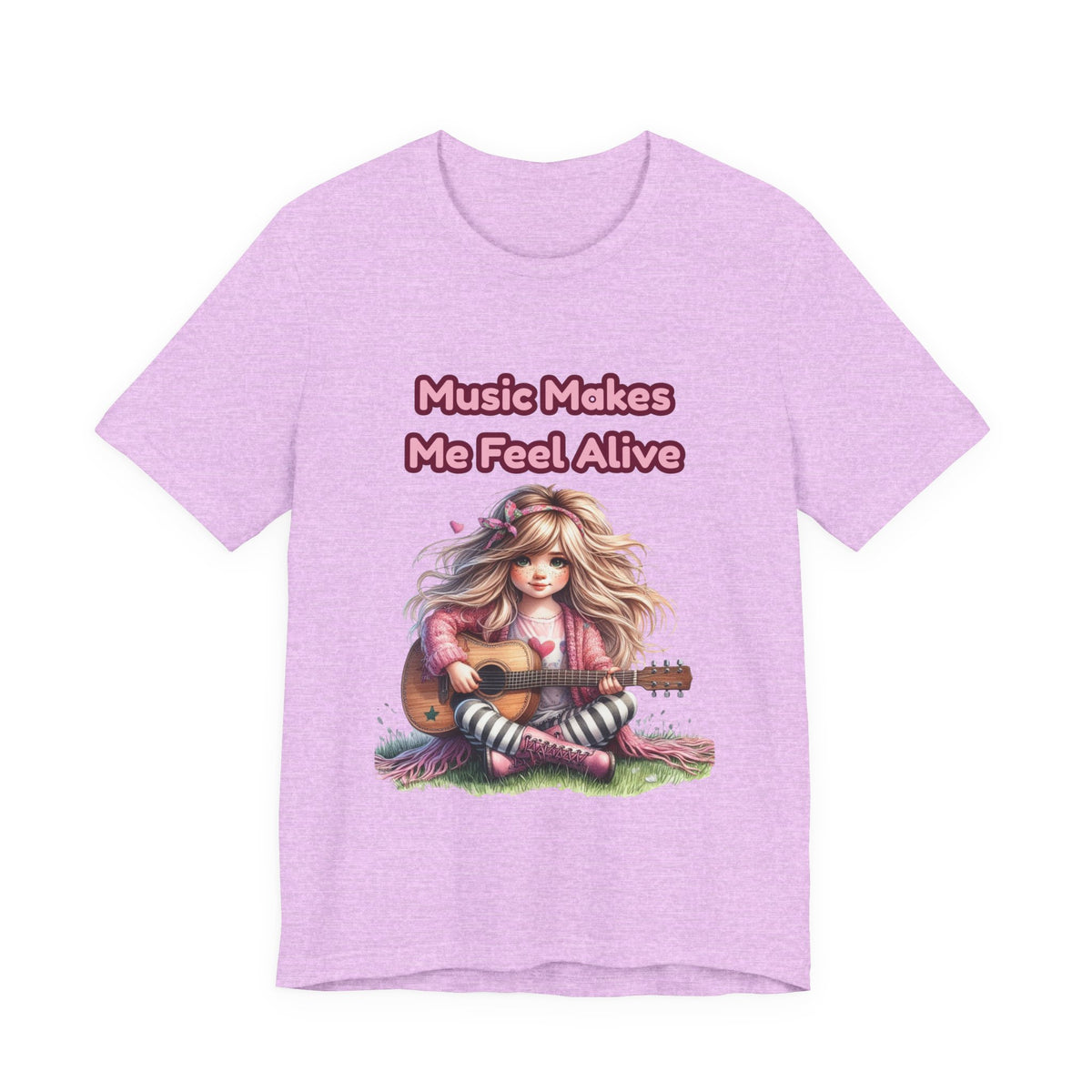 Music Makes Me Feel Alive T‑Shirt - Girl with Guitar Retro Cute Tee