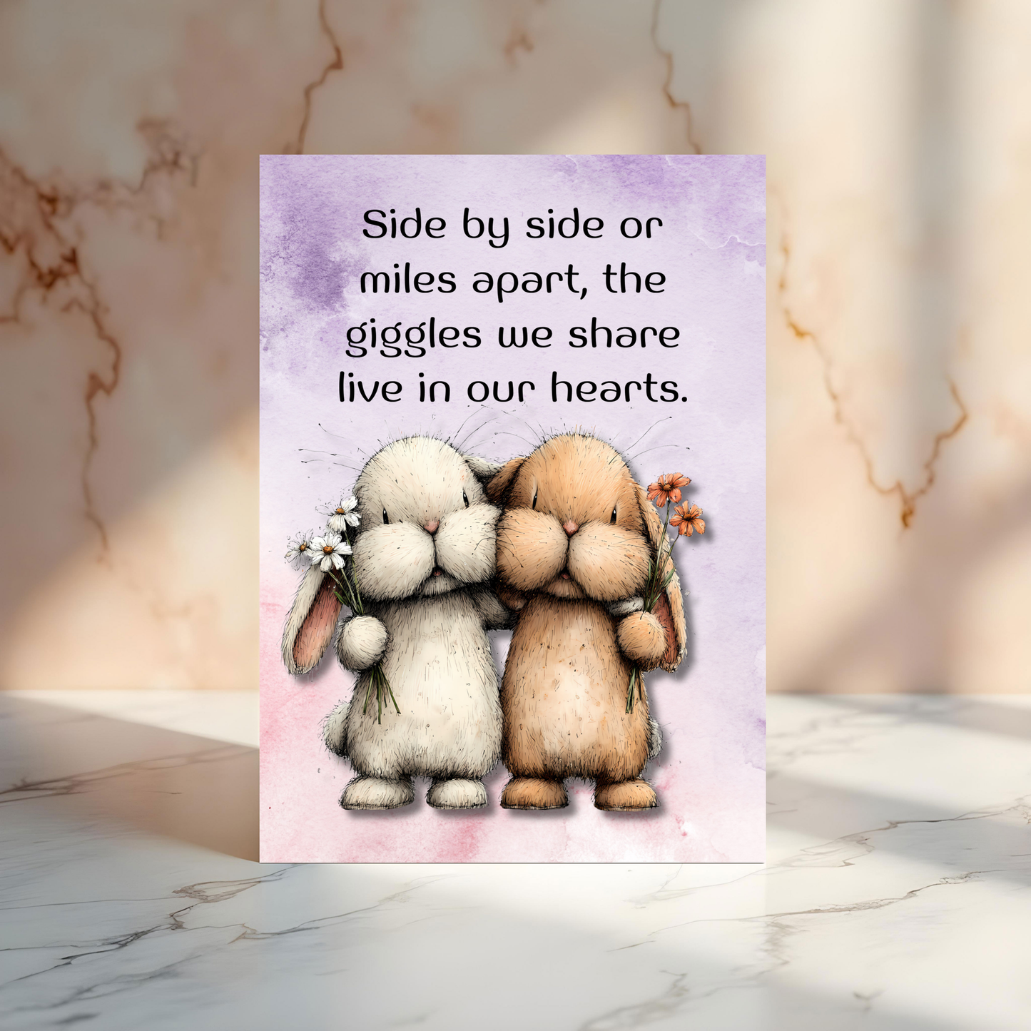 The Forever Friends Collection Greeting Card:  Side by Side or Miles Apart, The Giggles We Share Live in Our Hearts.