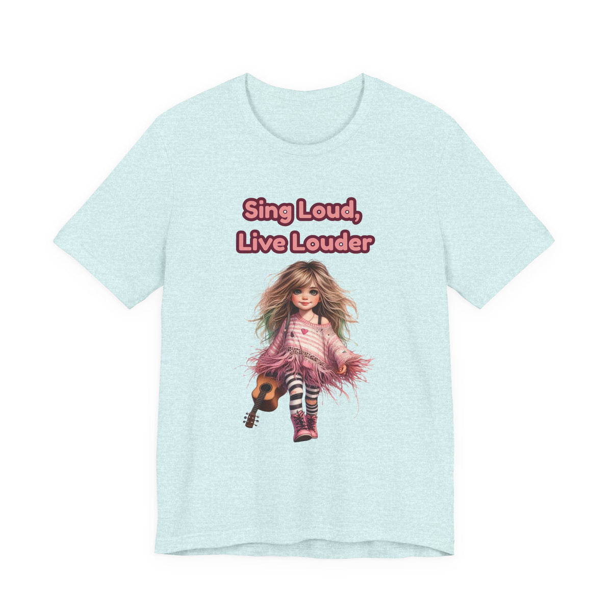 Sing Loud Live Louder Doll Graphic Tee - Cute Girl with Guitar T-Shirt