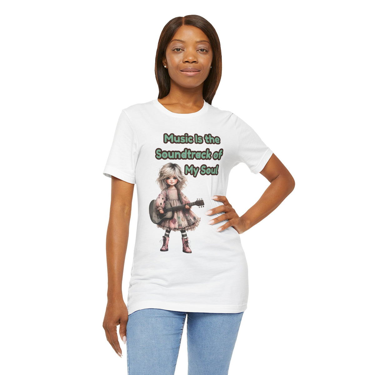 Music Is the Soundtrack of My Soul T-Shirt — Cute Girl with Guitar Tee